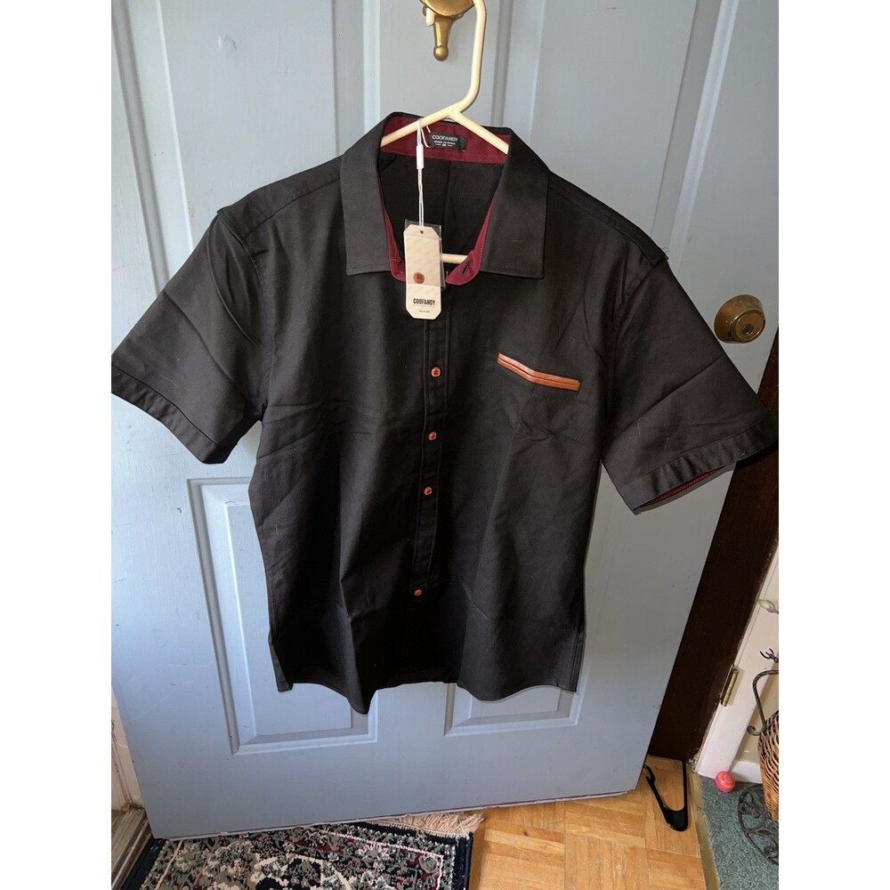 Coofandy Men’s Black Short Sleeve Button Up Shirt NWT Size M
